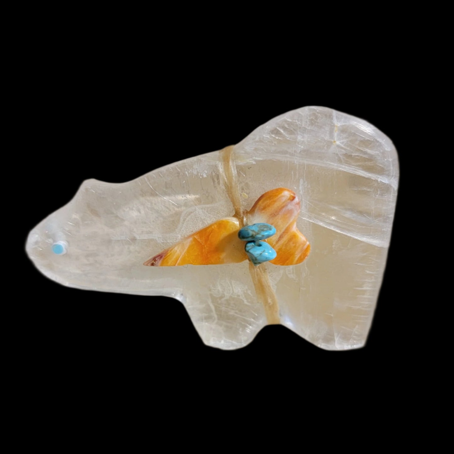 Selenite Mountain Lion w/Side Offering Zuni Fetish