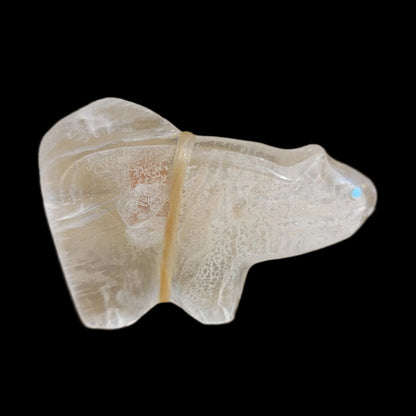 Selenite Mountain Lion w/Side Offering Zuni Fetish