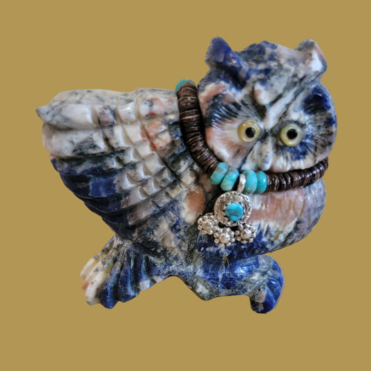 Sunset Sodalite Great Horned Hoot Owl Zuni Fetish w/Bling