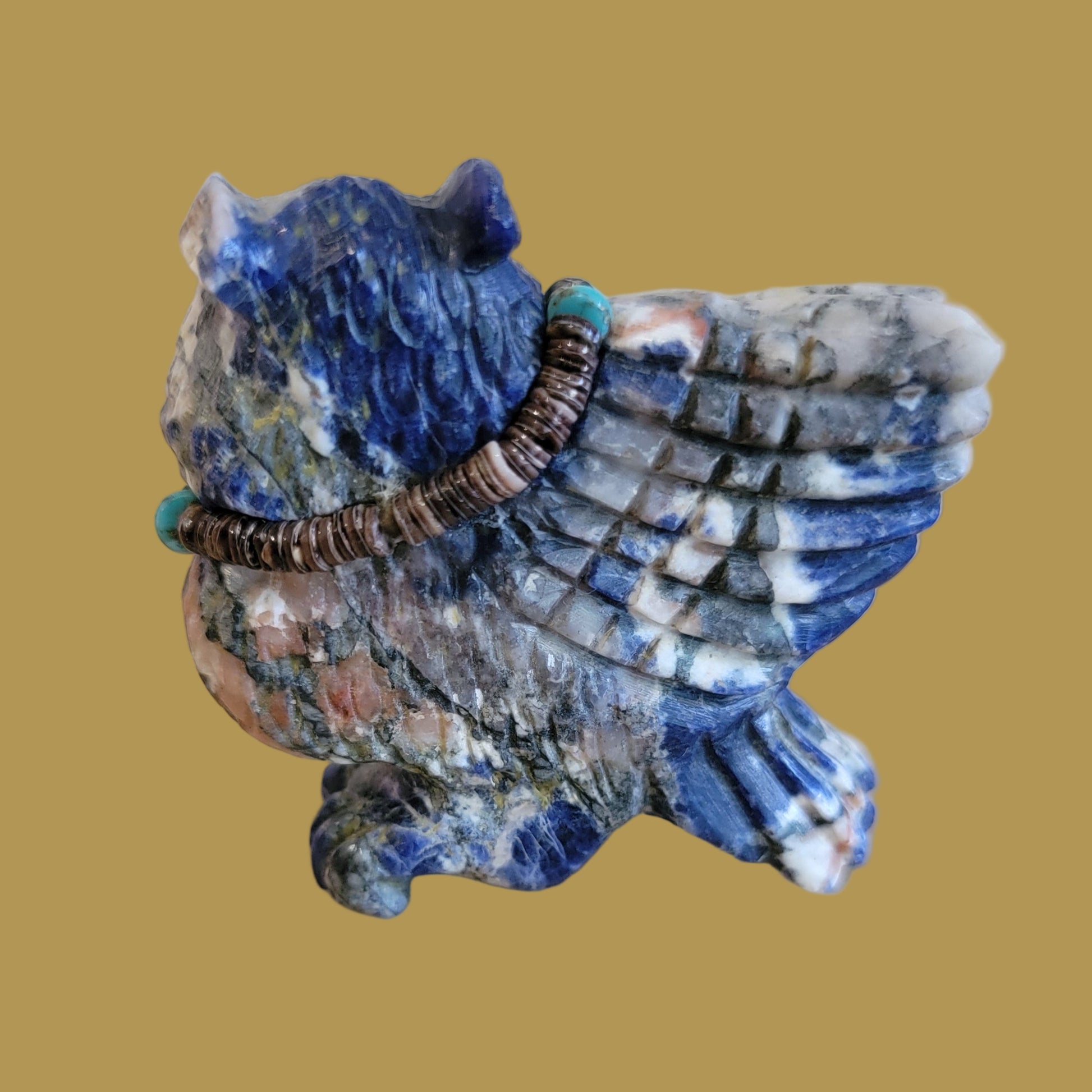 Sunset Sodalite Great Horned Hoot Owl Zuni Fetish w/Bling