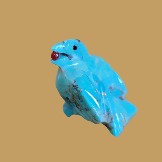 Turquoise Healing Zuni Fetish Raven w/Berry