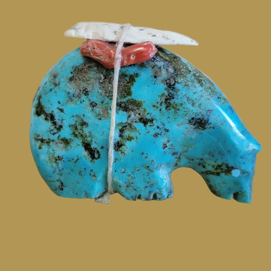 Turquoise Medicine Bear w/Pack Zuni Fetish