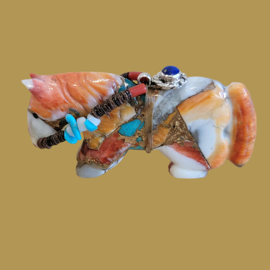 Colorful Composite Horse w/Fancy Bridle and Jewelry Zuni Fetish