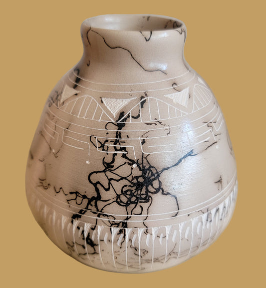 Thin Walled Navajo Horsehair Pottery Vase
