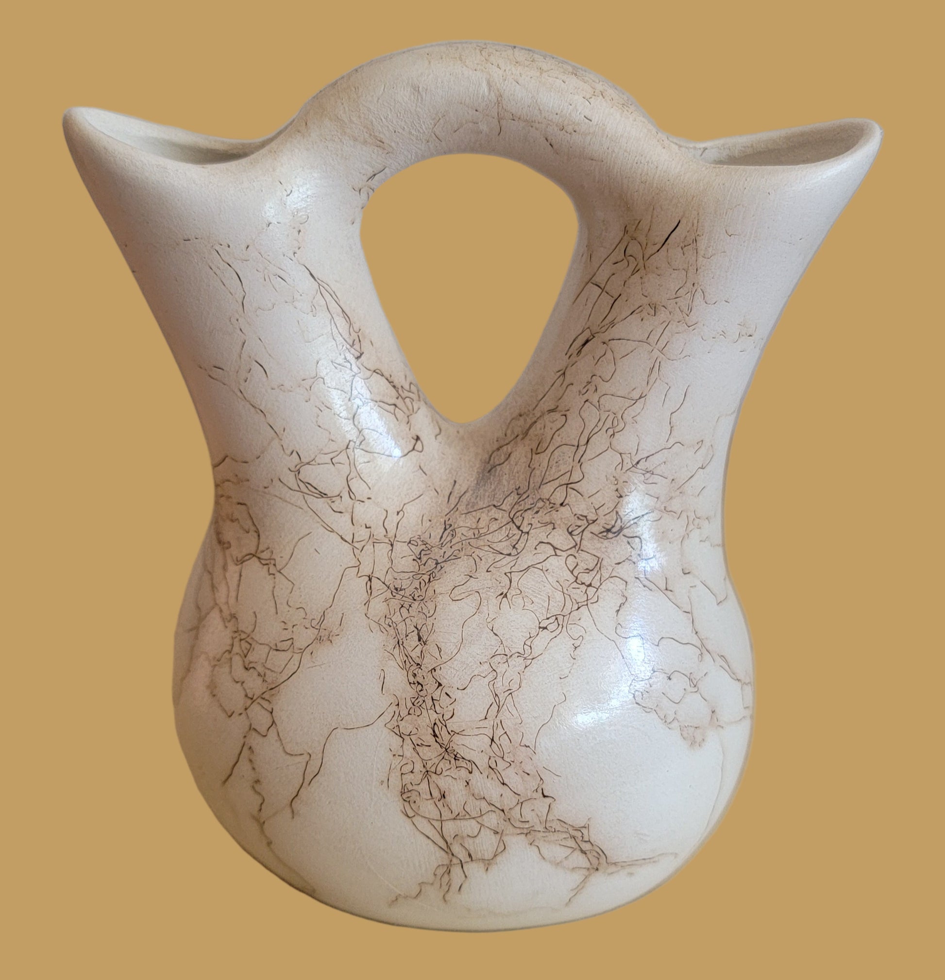 Navajo Horsehair Pottery Wedding Vase w/ Turquoise Stone