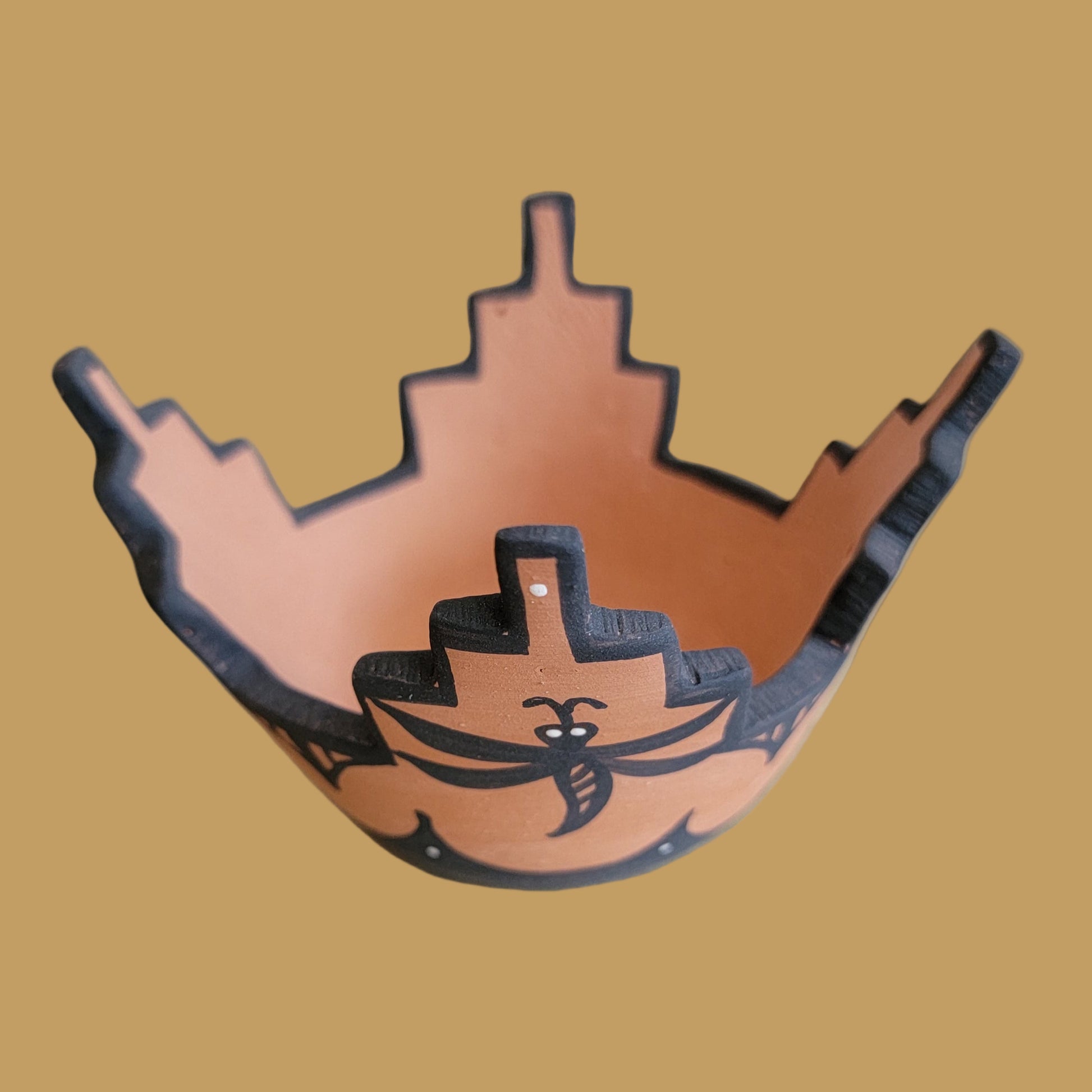 Darla's Darling Zuni Pottery Bowl w/ Dragonflies and Kiva Step Rim