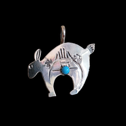 Mimbres Bunny Rabbit Sterling Silver w/Turquoise Pendant Indian Jewelry