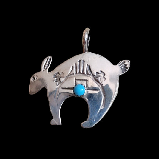 Mimbres Bunny Rabbit Sterling Silver w/Turquoise Pendant Indian Jewelry