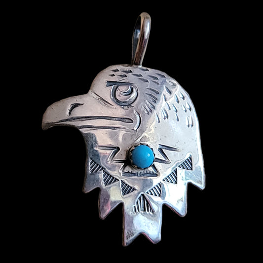 Powerful Sterling Silver Eagle w/Turquoise Navajo Pendant Indian Jewelry