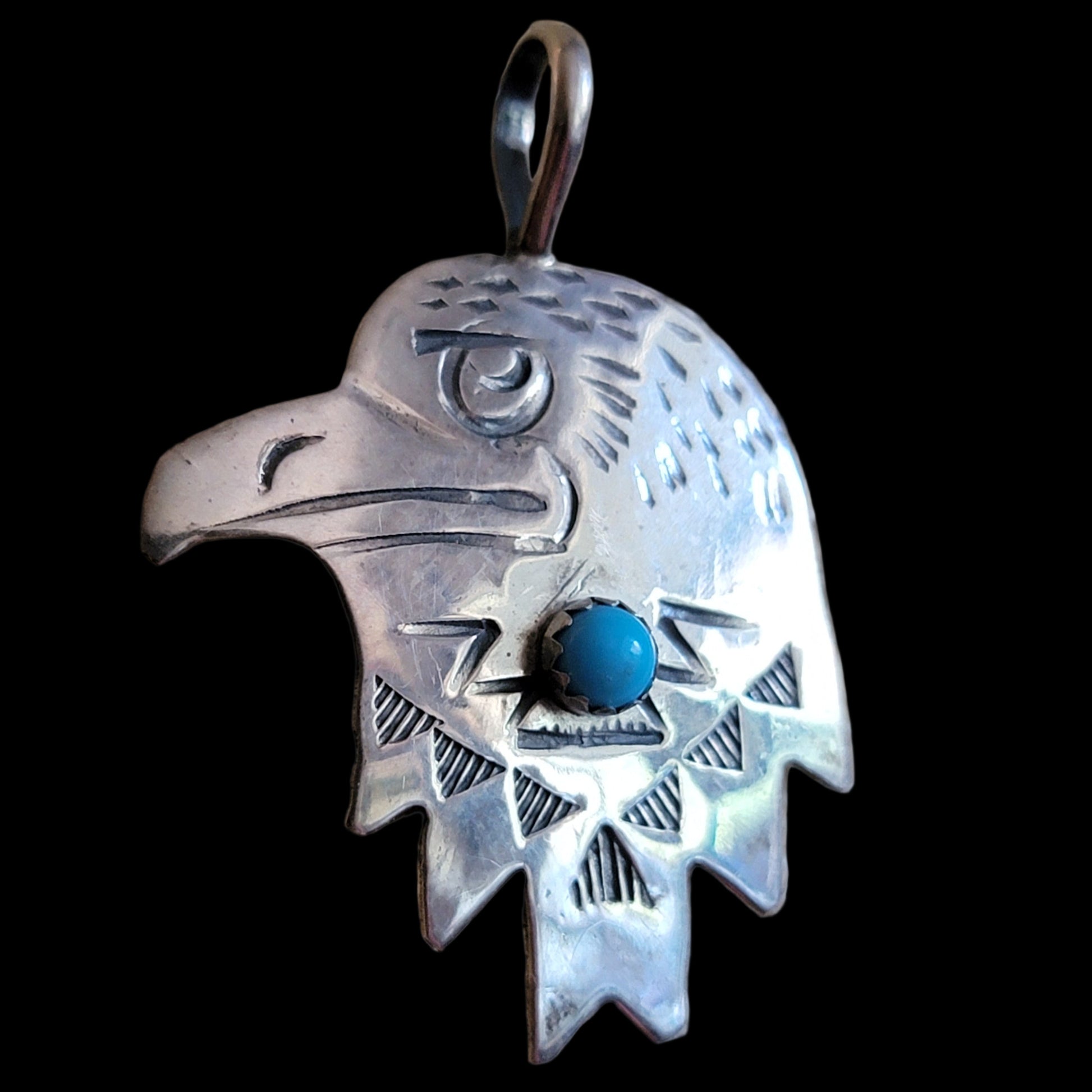 Powerful Sterling Silver Eagle w/Turquoise Navajo Pendant Indian Jewelry
