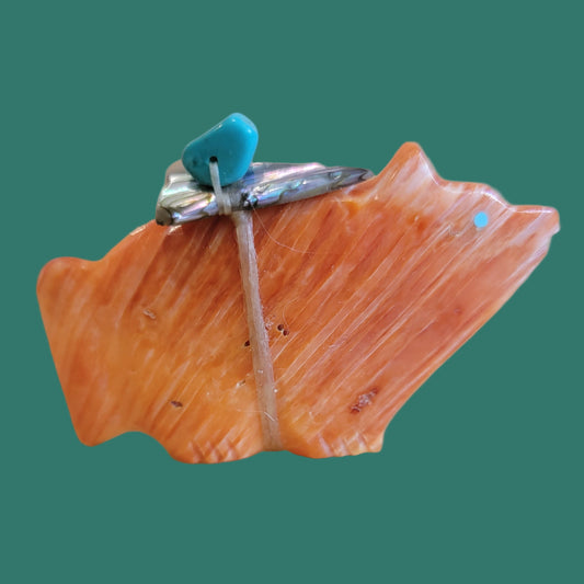 Brilliant Orange Spiny Oyster Shell Wolf w/ Pack Zuni Fetish