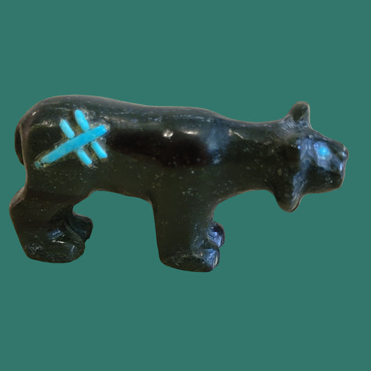Clairvoyant Serpentine Bobcat w/ Turquoise Dragonfly Zuni Fetish