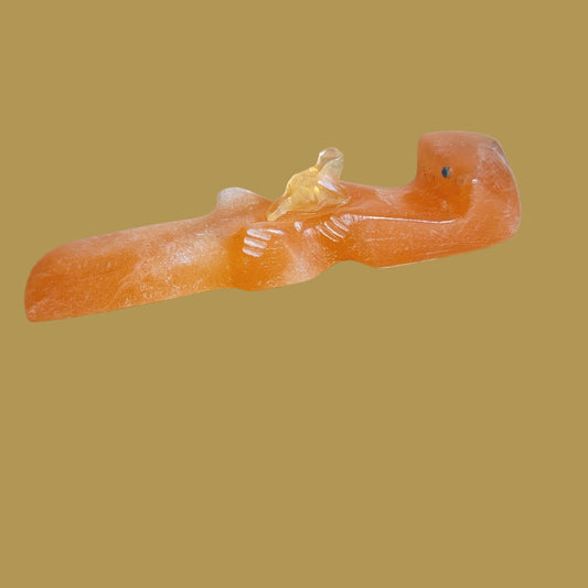 Peach Alabaster Otter w/Calcite Baby Zuni Fetish