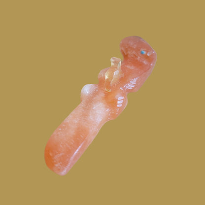 Peach Alabaster Otter w/Calcite Baby Zuni Fetish