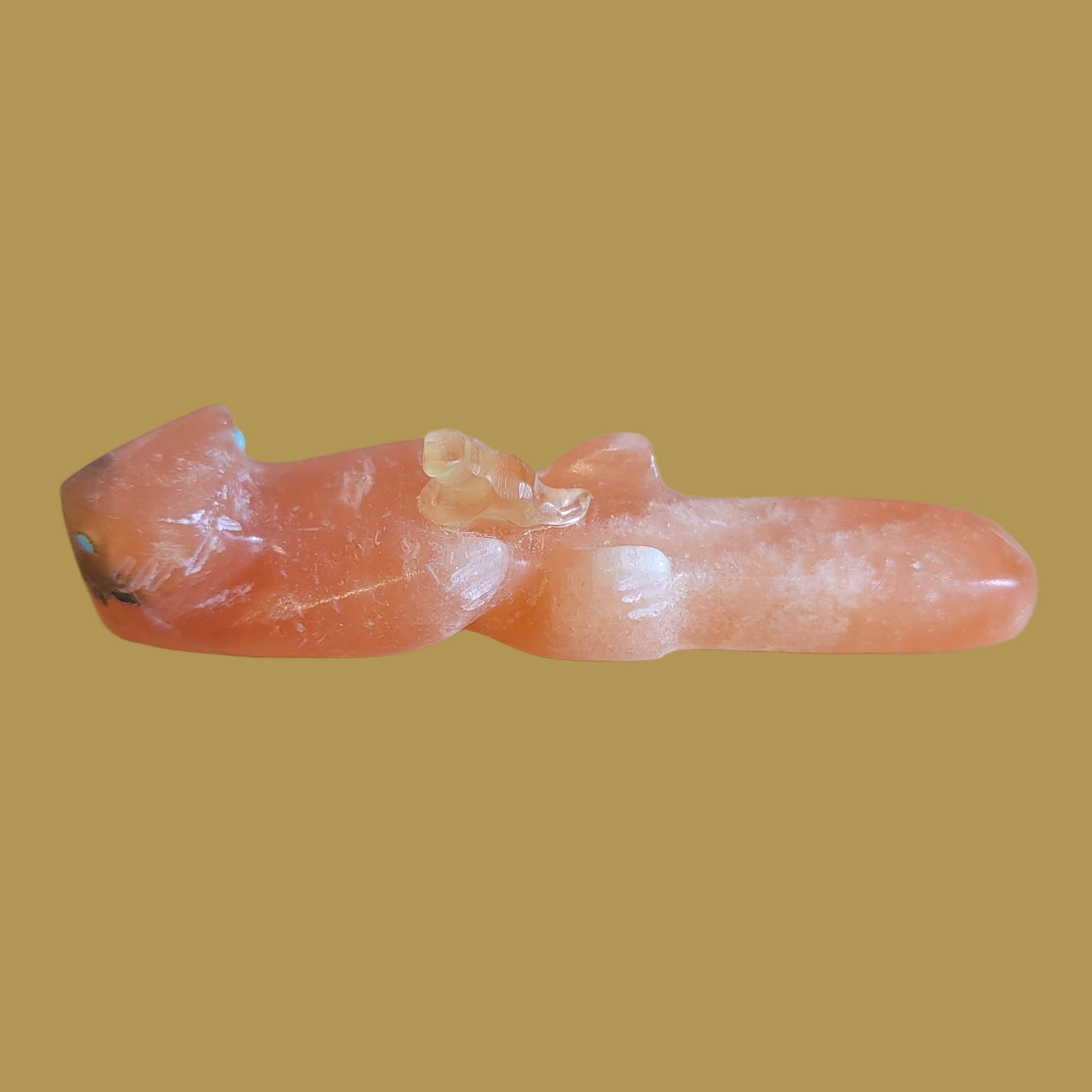 Peach Alabaster Otter w/Calcite Baby Zuni Fetish