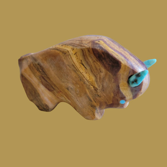 Onyx Bison/Buffalo With Turquoise Horns Zuni Fetish
