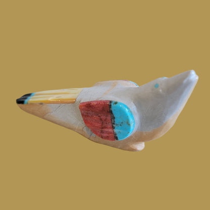 Colorful Inlaid Travertine Songbird/Messenger Bird Zuni Fetish