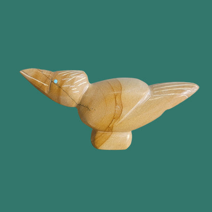 Picture Stone Jasper Zuni Fetish Roadrunner w/ Heartline