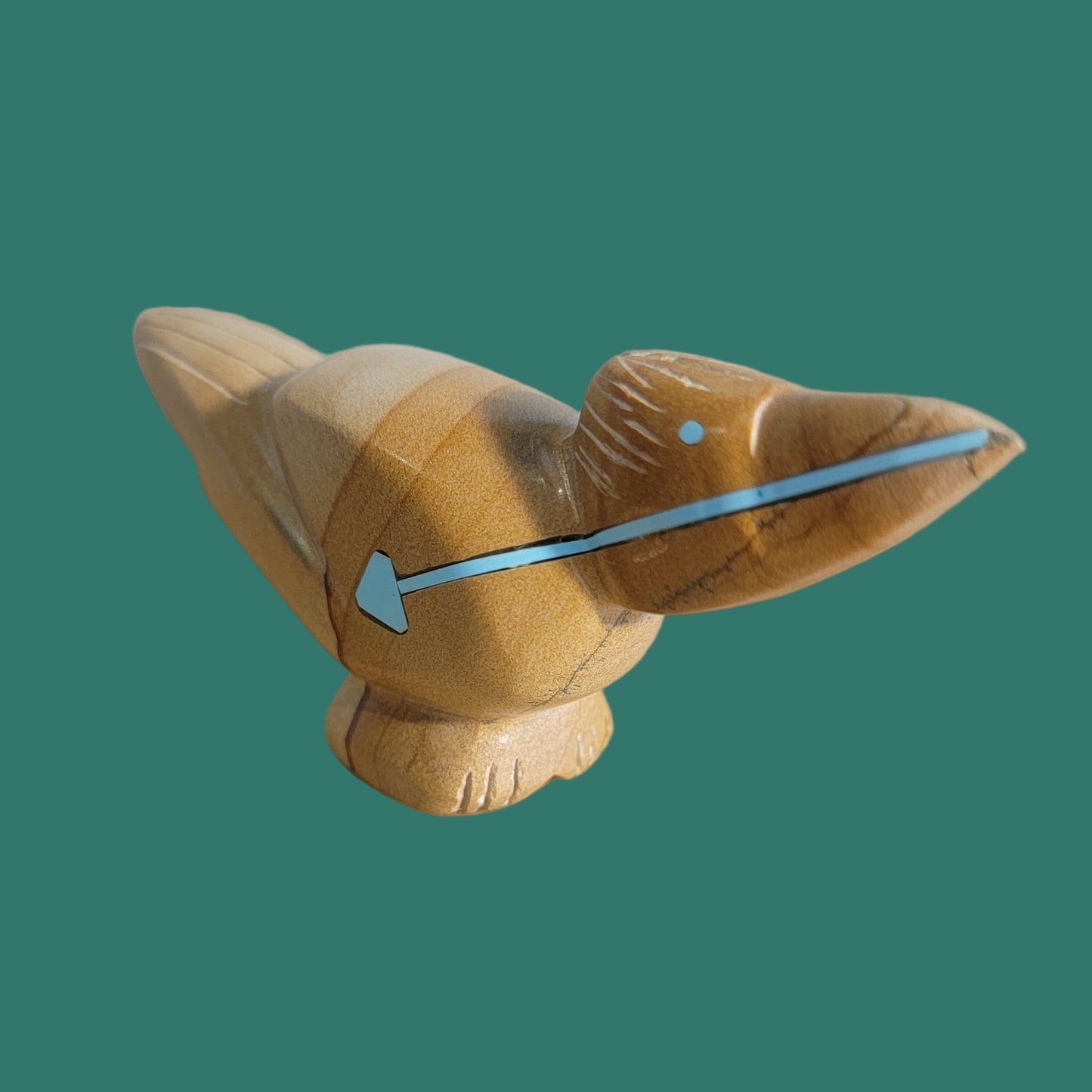 Picture Stone Jasper Zuni Fetish Roadrunner w/ Heartline