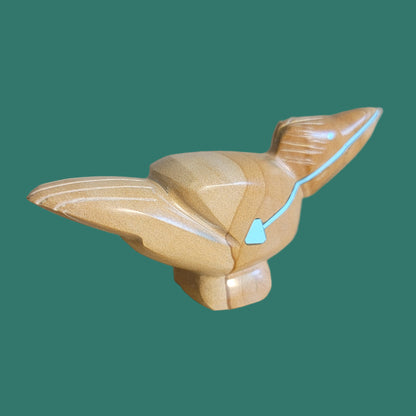 Picture Stone Jasper Zuni Fetish Roadrunner w/ Heartline