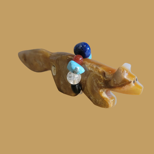 Gold Lip Shell Wolf w/Fancy Bundle Zuni Fetish
