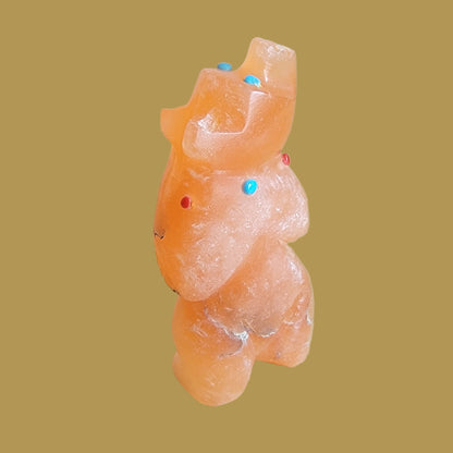 Peach Alabaster Bear w/Zuni Sun Necklace Zuni Fetish