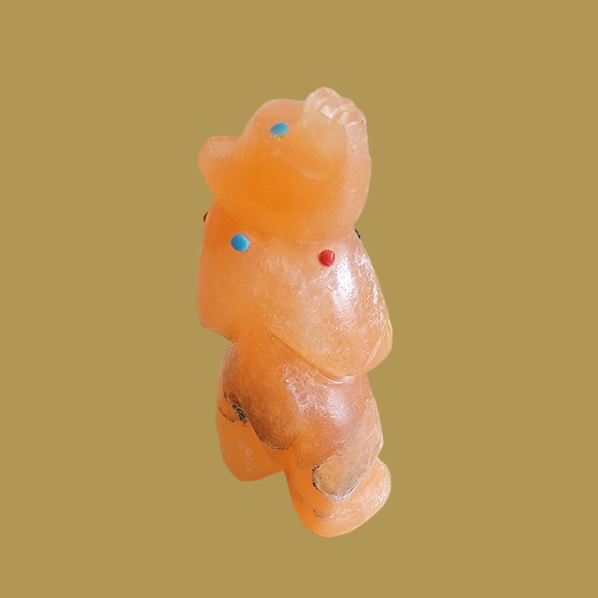 Peach Alabaster Bear w/Zuni Sun Necklace Zuni Fetish