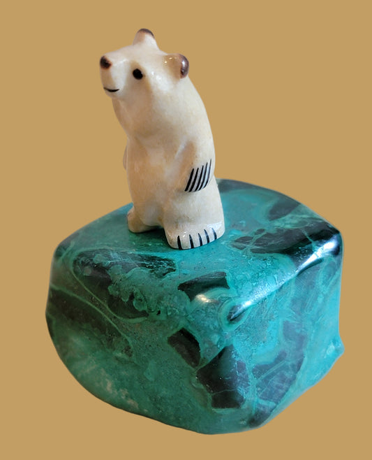 Antler Bear on Chrysocolla Base Zuni Fetish