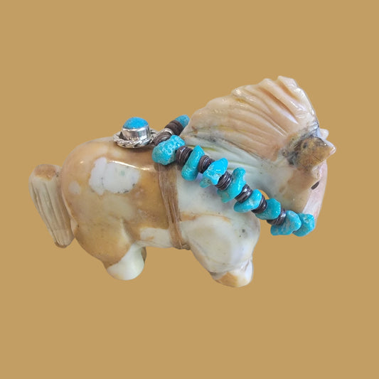 Tijillite Pony/Healing Horse with Fancy Bridle and Sterling Pendant Zuni Fetish