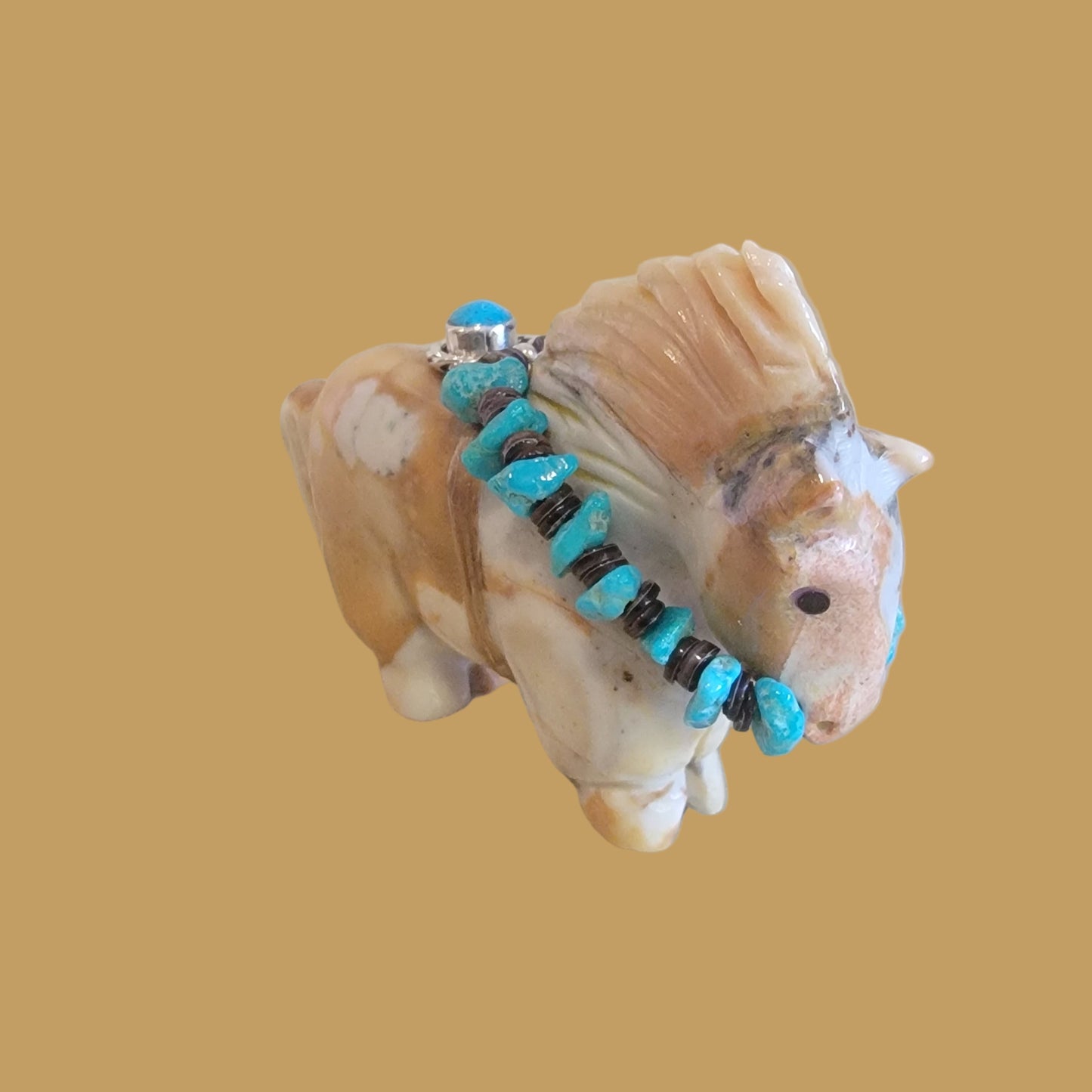 Tijillite Pony/Healing Horse with Fancy Bridle and Sterling Pendant Zuni Fetish