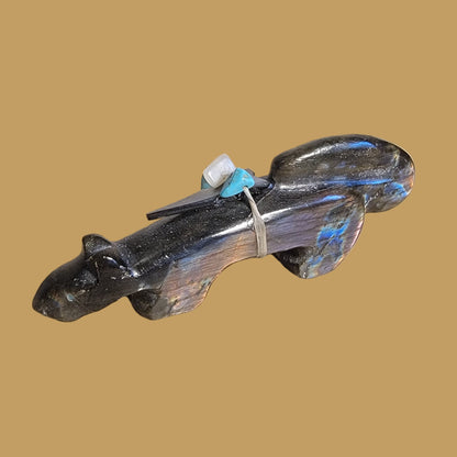 Labradorite Long and Lean Mountain Lion Zuni Fetish
