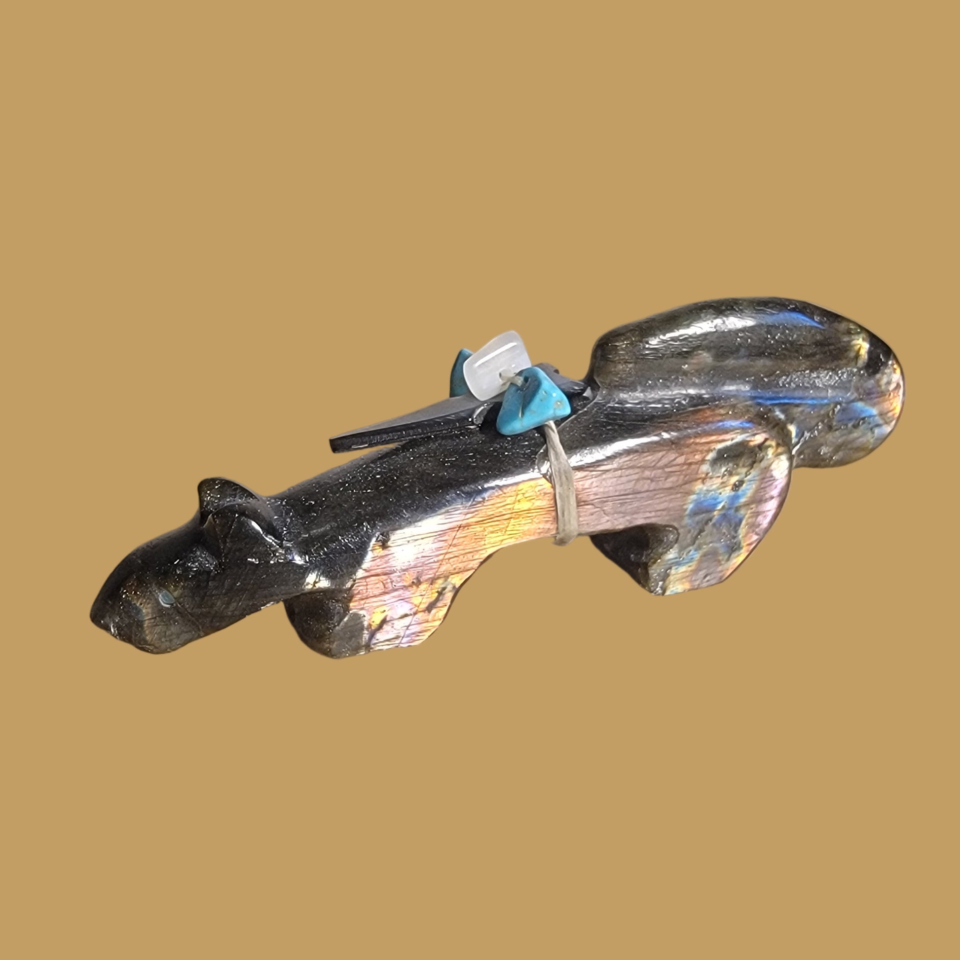Labradorite Long and Lean Mountain Lion Zuni Fetish