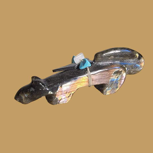 Labradorite Long and Lean Mountain Lion Zuni Fetish