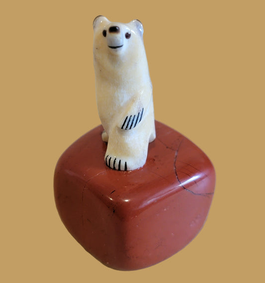 Miniature Standing Antler Bear on Jasper Base Zuni Fetish