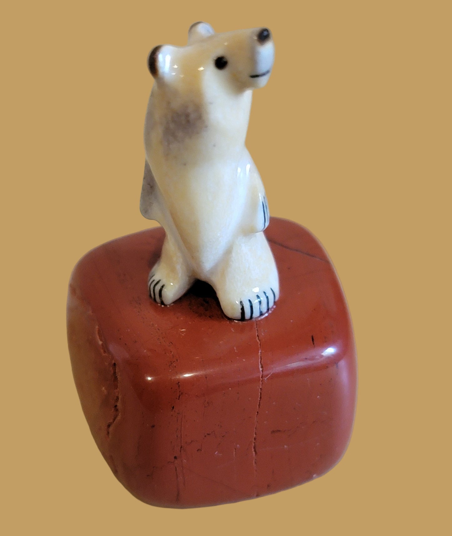 Miniature Standing Antler Bear on Jasper Base Zuni Fetish