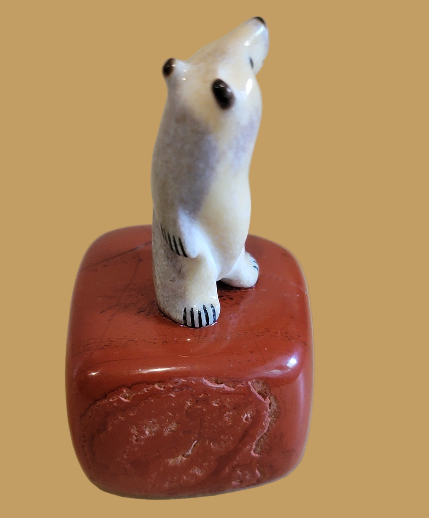 Miniature Standing Antler Bear on Jasper Base Zuni Fetish