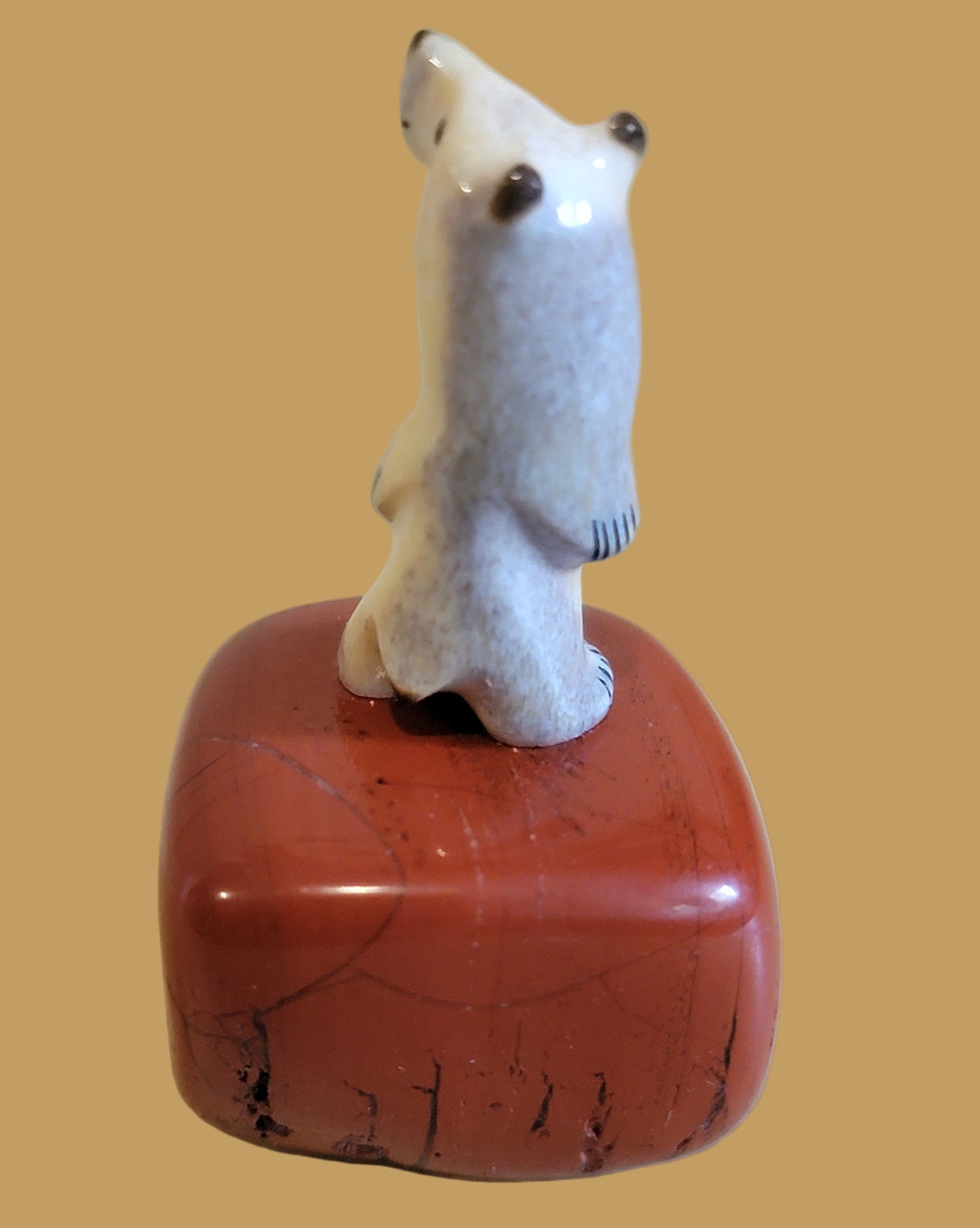 Miniature Standing Antler Bear on Jasper Base Zuni Fetish