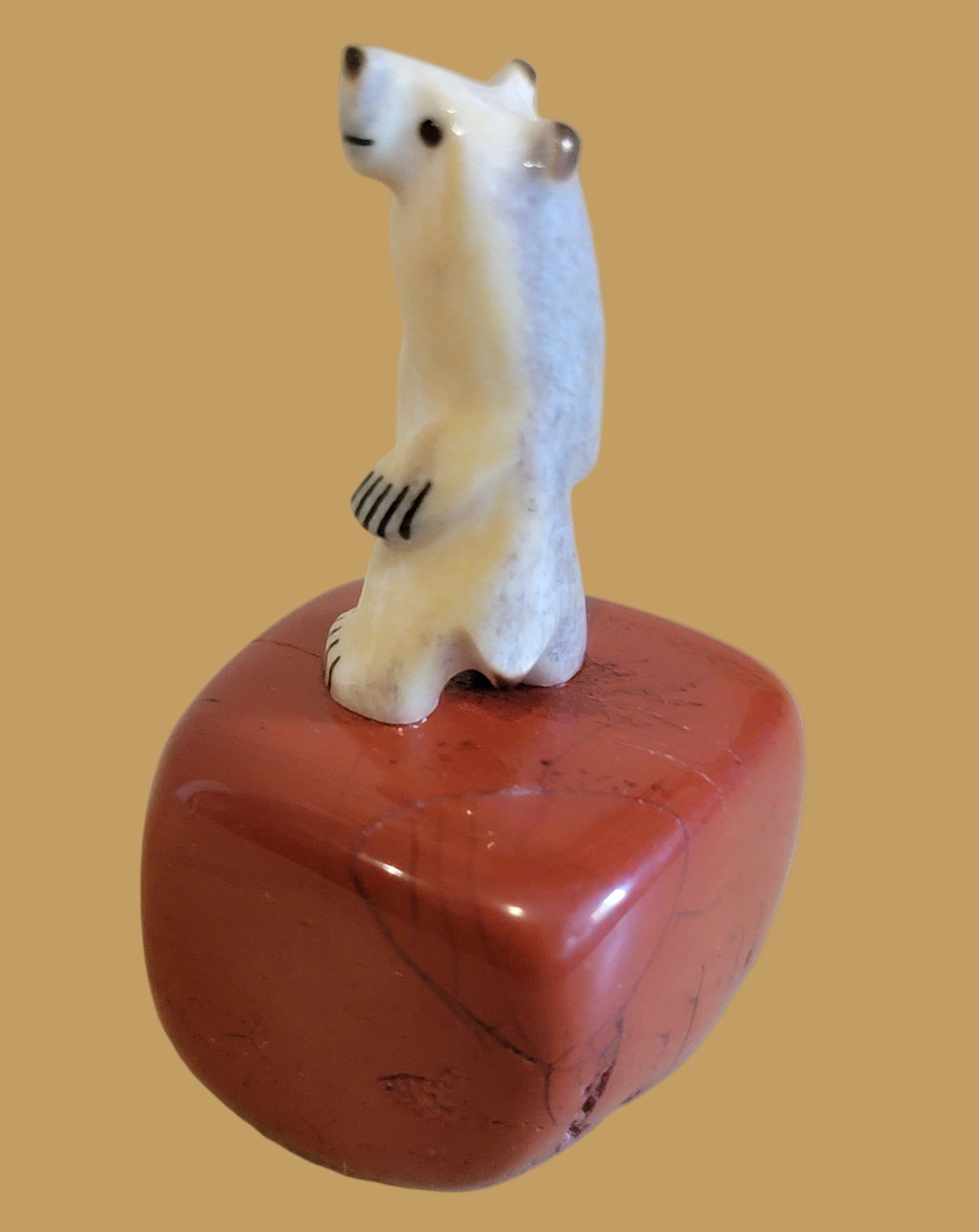 Miniature Standing Antler Bear on Jasper Base Zuni Fetish