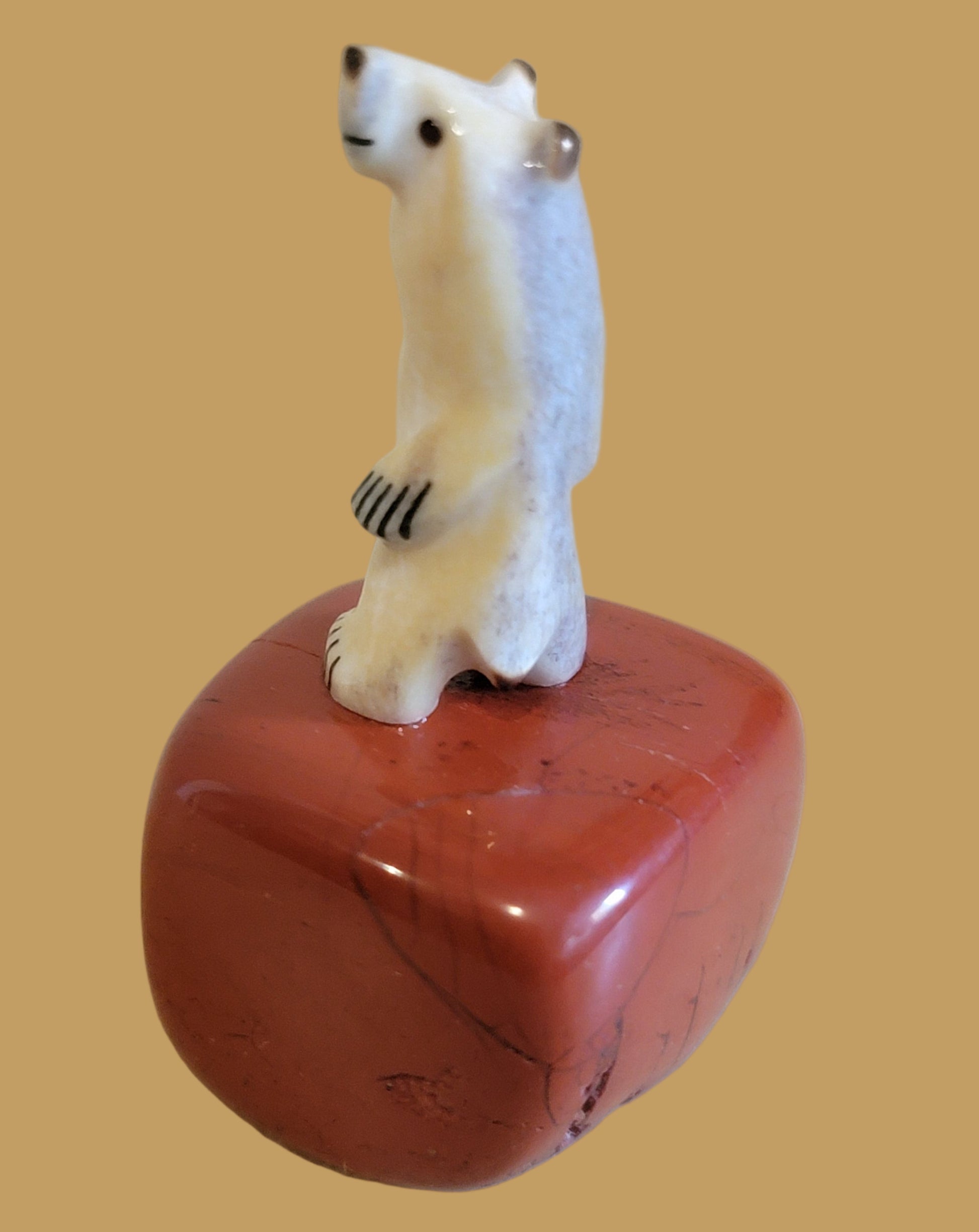 Miniature Standing Antler Bear on Jasper Base Zuni Fetish