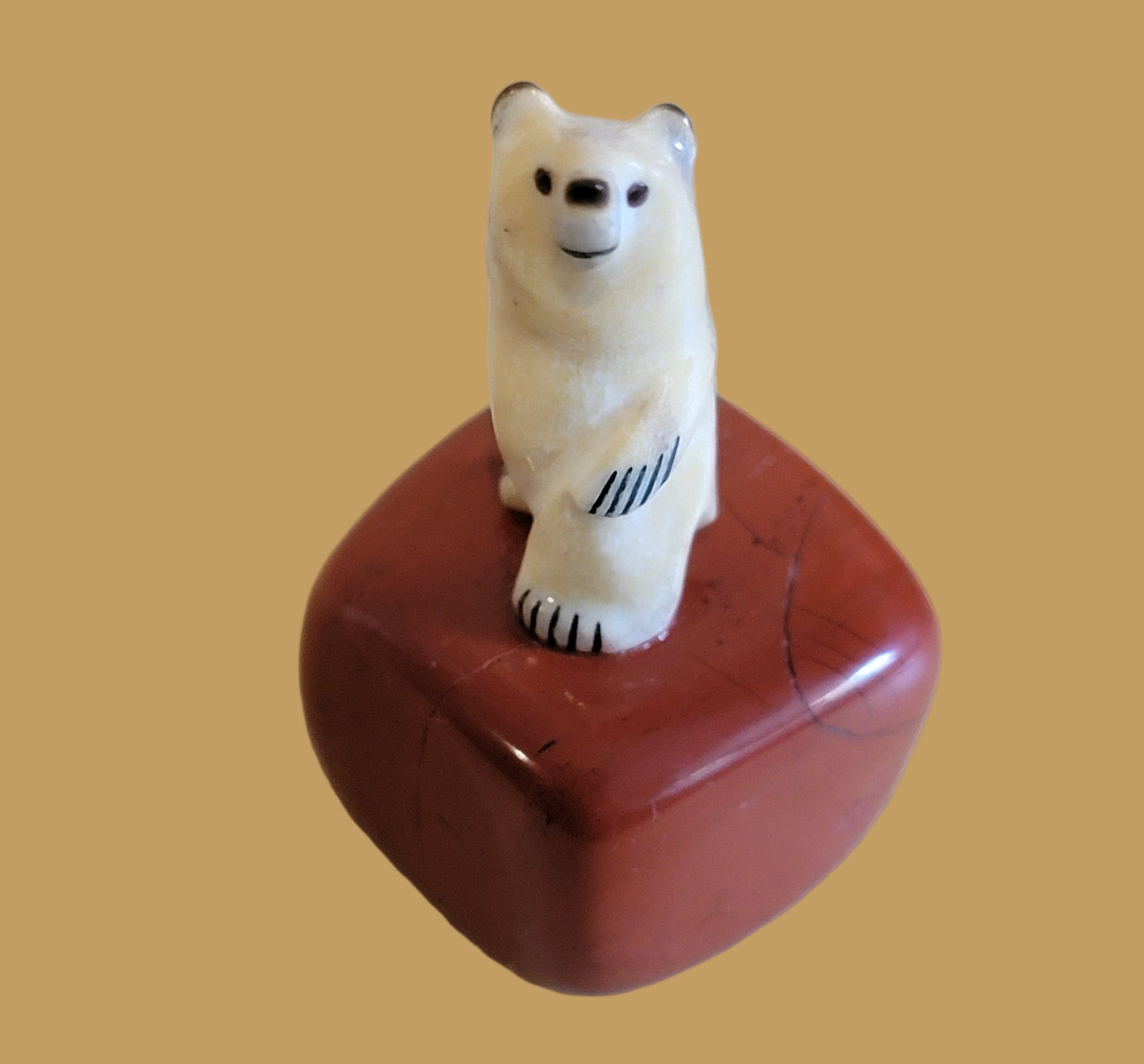 Miniature Standing Antler Bear on Jasper Base Zuni Fetish