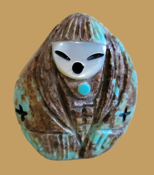 Double Sided Turquoise Zuni Corn Maiden Zuni Fetish