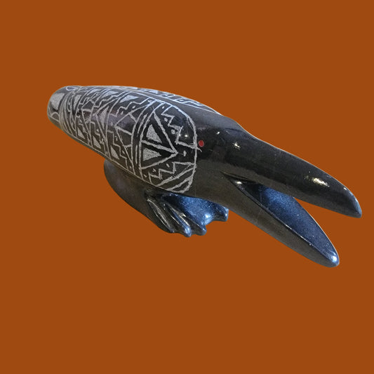 "Quote the Raven Nevermore" Black Marble Etched Raven Zuni Fetish