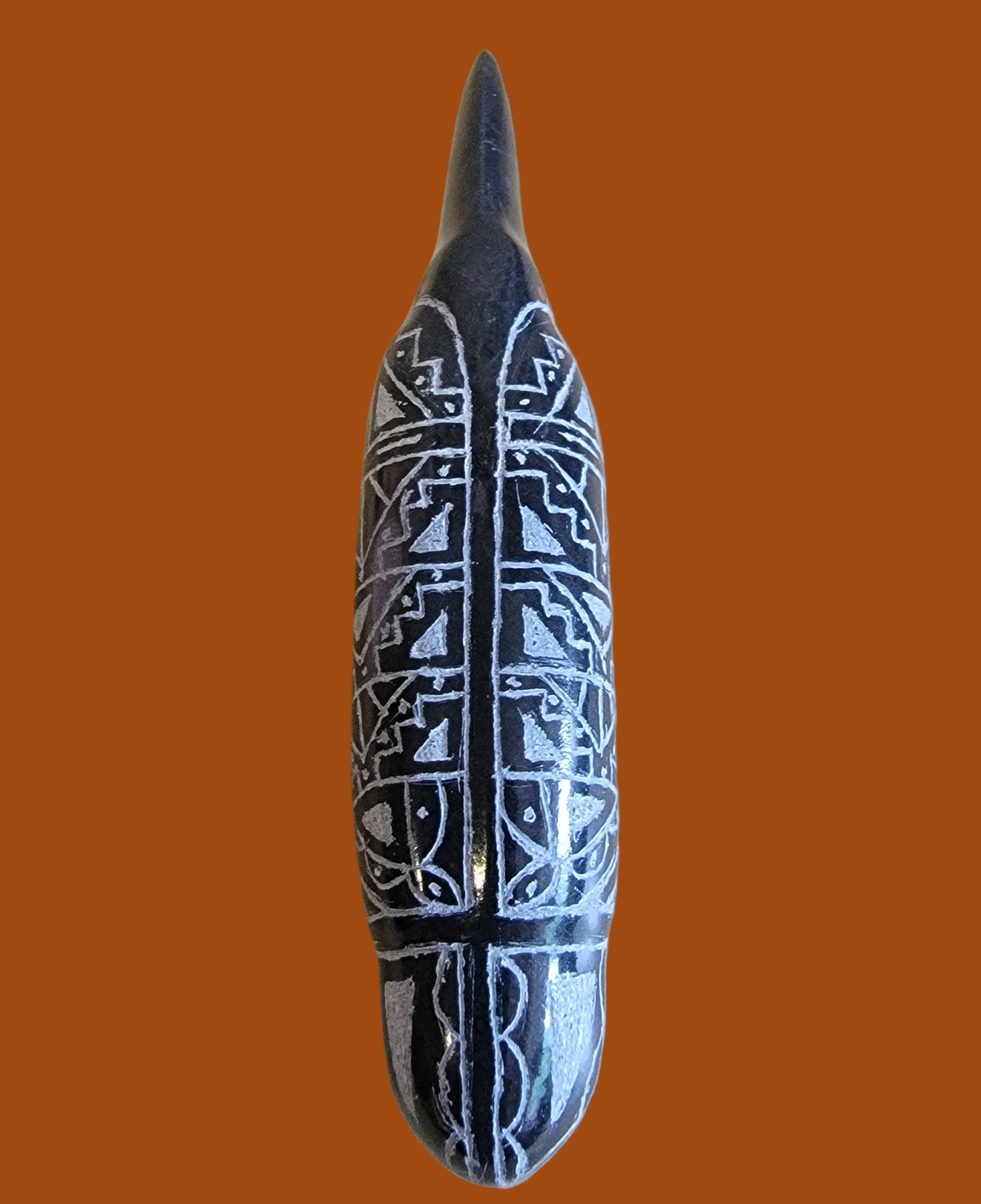 "Quote the Raven Nevermore" Black Marble Etched Raven Zuni Fetish