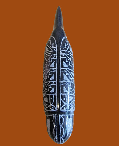 "Quote the Raven Nevermore" Black Marble Etched Raven Zuni Fetish