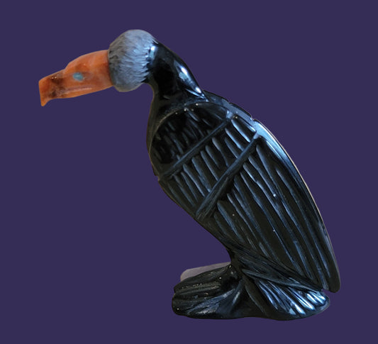 Zuni Fetish Black Marble Vulture/Buzzard Patiently Watches and Waits