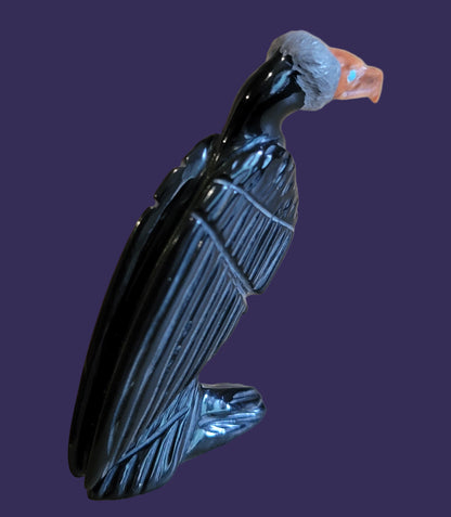 Zuni Fetish Black Marble Vulture/Buzzard Patiently Watches and Waits