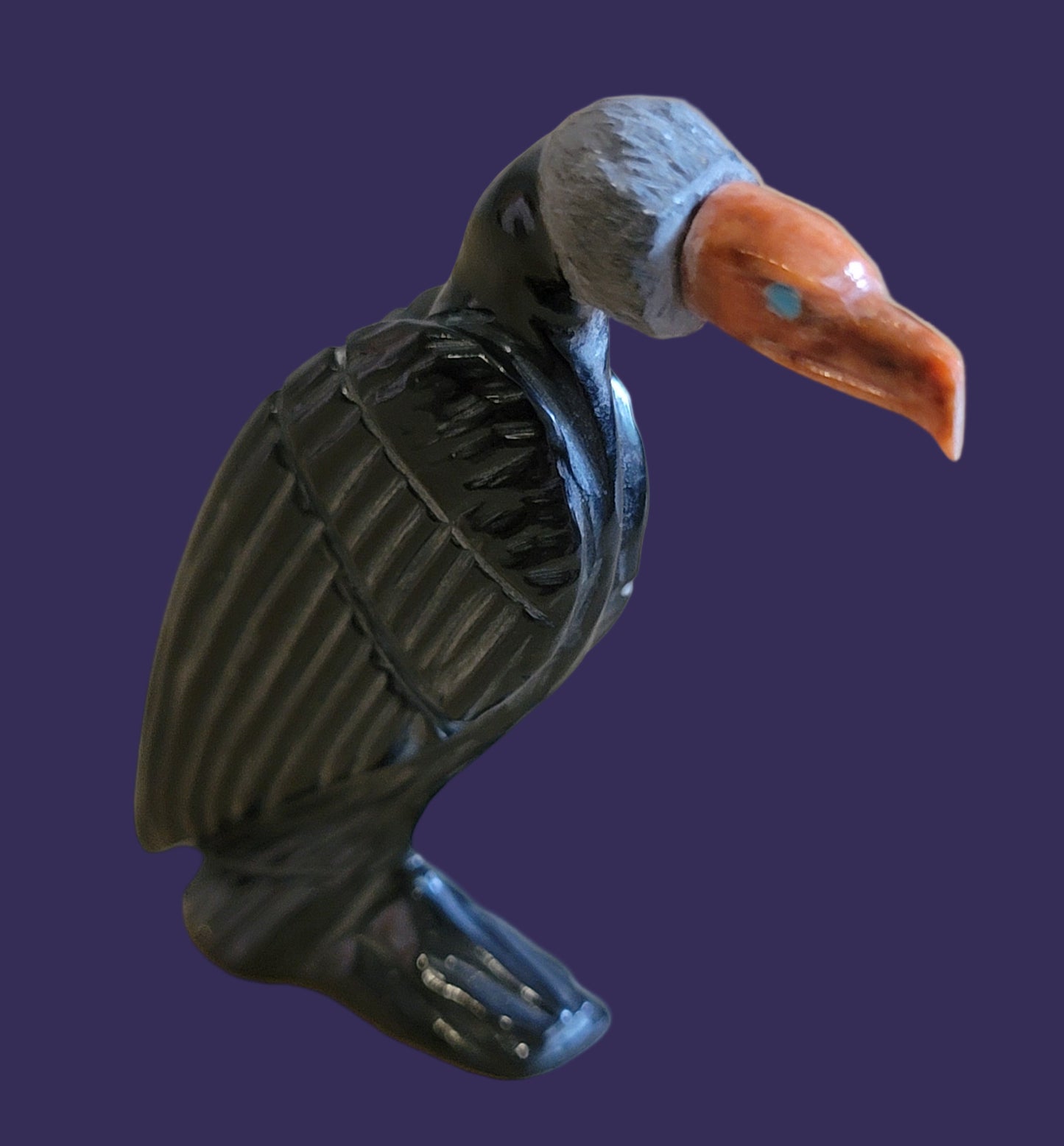 Zuni Fetish Black Marble Vulture/Buzzard Patiently Watches and Waits