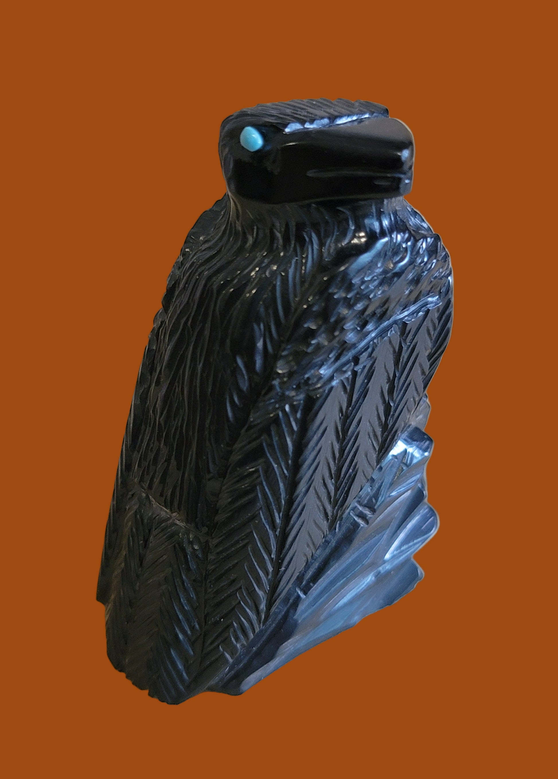 Perched Jet  Raven "Poe Style" Zuni Fetish