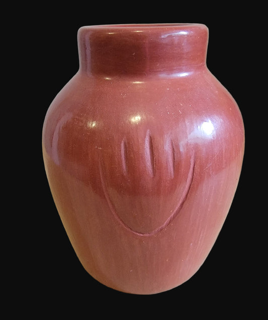 Redware Vase w/Pawprint Design Santa Clara Pueblo Indian Pottery