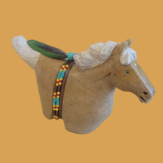 Navajo Alabaster Horse w/Seed Bead Weap Zuni Fetish